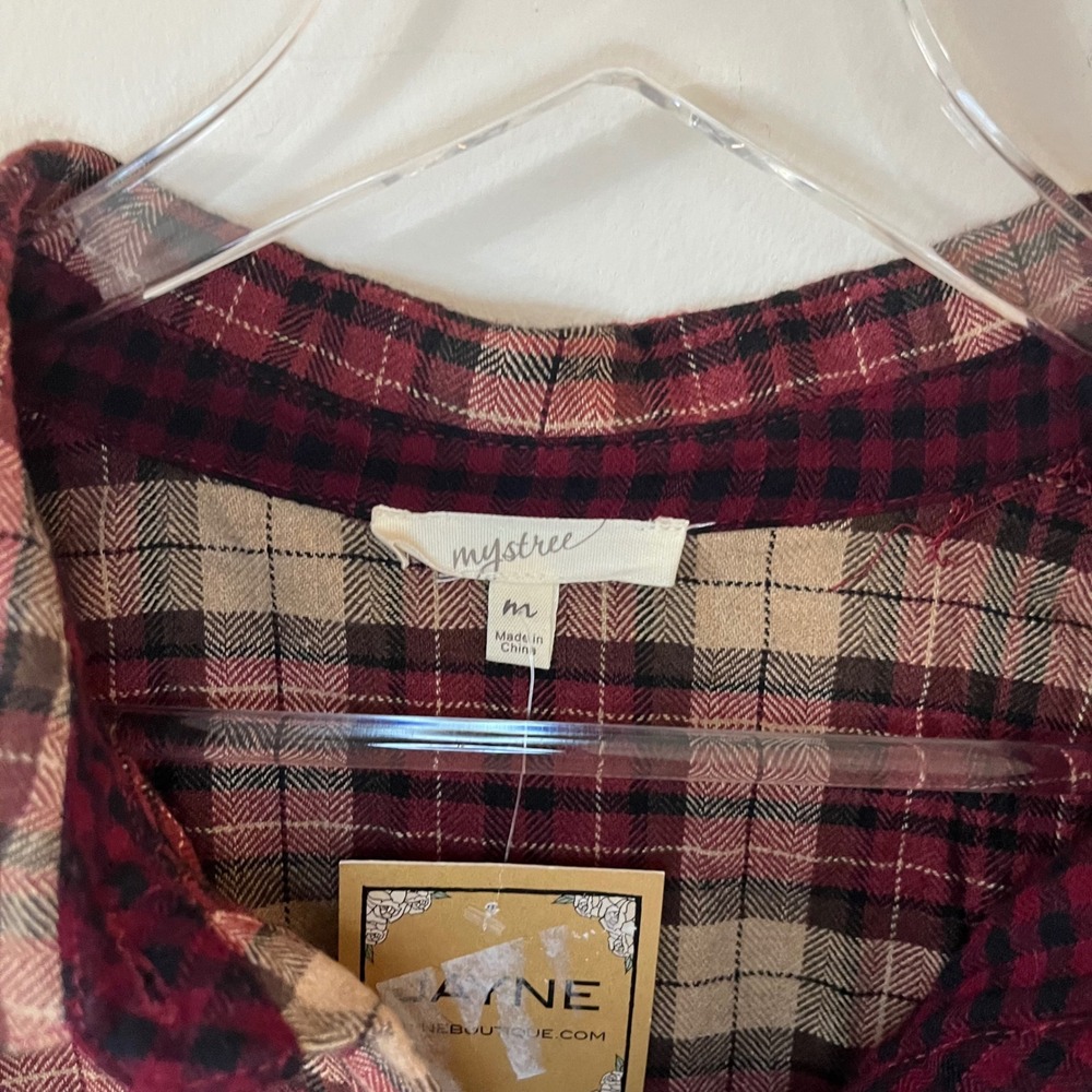 Mystree Jayne Plaid Contrast Long Sleeve Button Up Shirt Women Medium NWT - Picture 2 of 12